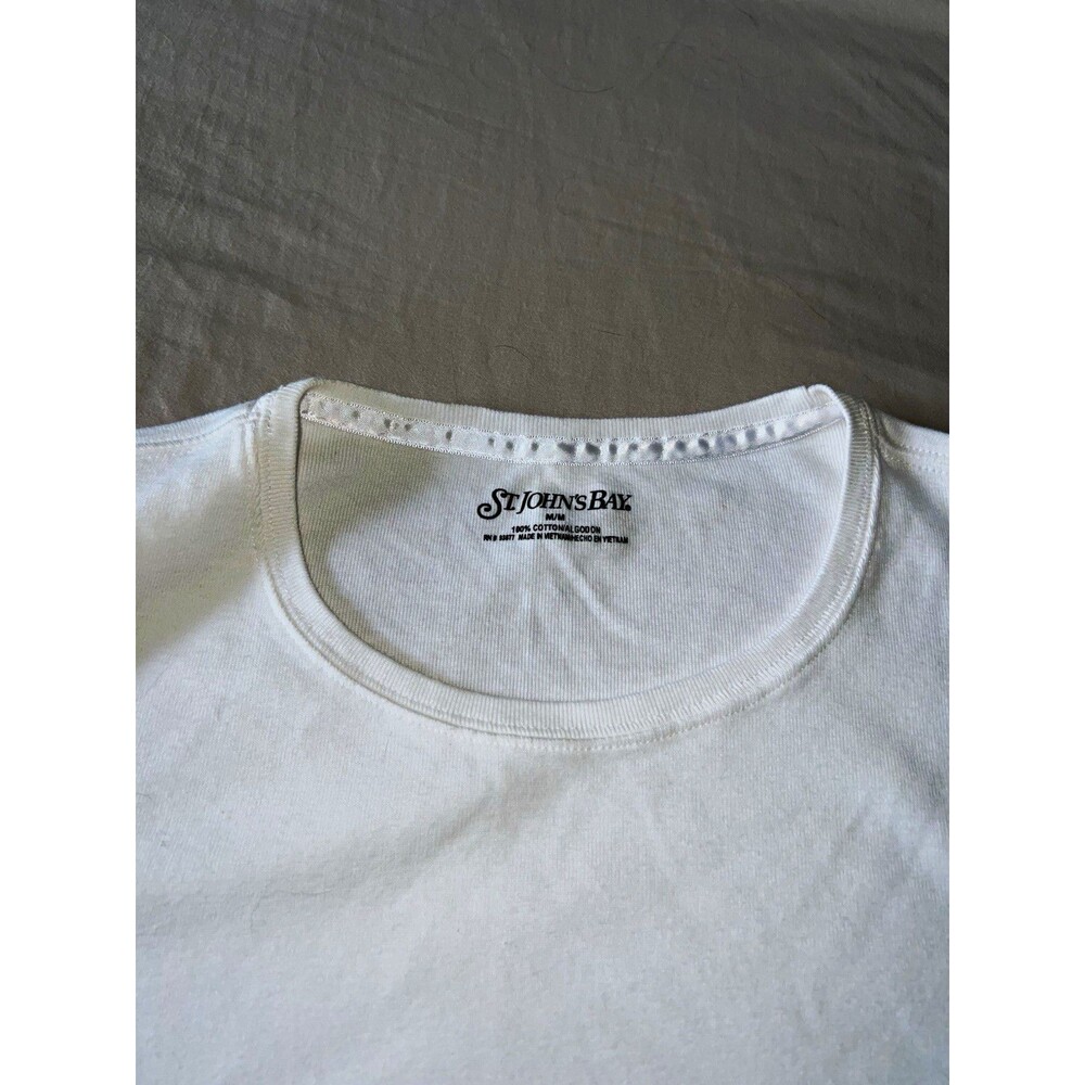 St. John's Bay Men's White Solid Cotton Jersey Long Sleeve Crew Neck Tee M
